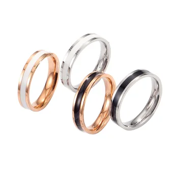 Japonijos ir Pietų Korėjos paprasta juoda ir balta lašo klijų žiedas pora rožinė aukso, titano plieno žiedas moterų papuošalai didmeninė