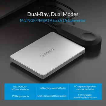 ORICO Dual M. 2 NGFF MSATA į SATA 3.0 SSD 2,5 Colių Konverteris Adapterio Kortelės Palaikymas SSD Tipo 2230 2242 2260 2280 Samsung