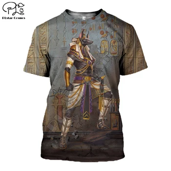 PLstar Kosmosas Dievas Egipto Senovės Egipto Simbolį Anubis Veido 3dPrint Vasaros trumpomis rankovėmis, marškinėliai, Unisex Streetwear S-1