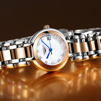 GUANQIN Mados Moterų Laikrodžiai Top Brand Prabangius Kvarcas-Žiūrėti diamond Oda mergina Laikrodis Moteriška Suknelė Laikrodžiai Reloj Mujer A