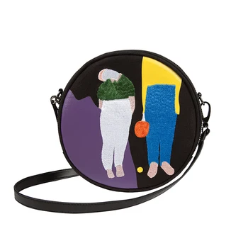 2019YIZISToRE naujas originalus diskiniai drobės moterų messenger maišeliai su siuvinėjimo ir spausdinimo raundo kuprinės mergaitėms (ĮDOMUS KIK )
