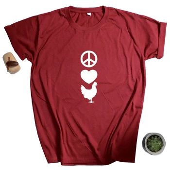 Taikos Meilės Viščiukų Juokinga gyvūnų spausdinti medvilnės marškinėliai moterims gyvūnų mylėtojas Grafinis Tees Hipster Tumblr viršūnes Veganų Marškinėliai