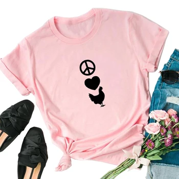 Taikos Meilės Viščiukų Juokinga gyvūnų spausdinti medvilnės marškinėliai moterims gyvūnų mylėtojas Grafinis Tees Hipster Tumblr viršūnes Veganų Marškinėliai