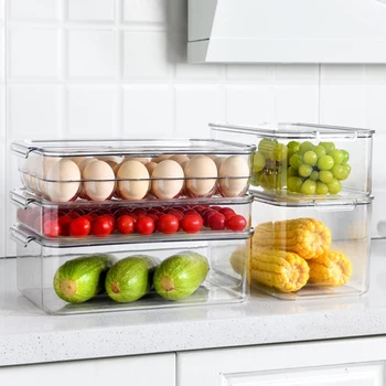 PET Virtuvės Šaldytuvas Laikymo Dėžutė Su Ventiliacijos Vožtuvu Kiaušinių Dėžutės Vaisių, Daržovių Saugykla Plastiko Daržovių ir Maisto Konteineriai, Sandėliavimo Dėžutė