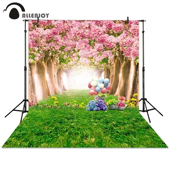 Allenjoy fone fotografijos pavasario animacinių filmų miško žaislas balionas gėlių Velykų medis fone photocall fotografija, foto studija
