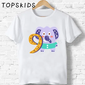 2020 m. Berniukai/Mergaites su Gimtadieniu Gyvūnų Skaičius 1-9 Print T shirt Baby Animacinių filmų Liūtas, Žirafa, T-shirt Vaikai Pristatys Drabužius