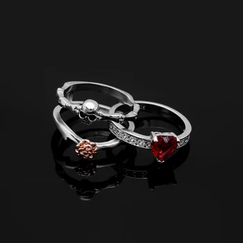 Gotikos Kaukolė Piršto Juodojo Aukso Spalvos vestuviniai žiedai rinkiniai Moterims Mergaitė Raudona Širdis CZ Rožių Gėlių Madinga Papuošalai Dovana žiedus