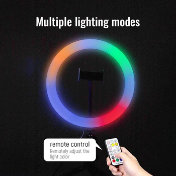 33cm RGB Fotografijos Žiedas Šviesos Trikojo Pritemdomi Spalvinga Selfie Lempa Su Telefono Įrašą Turėtojas Foto Studijos Apšvietimas Video Live