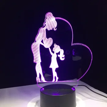 Mamos ir Dukters Meilės Dovana 3D LED Lempos Naktį Šviesa, su 7 Spalvų Keitimas Motinos Dovaną Atgal Į Mokyklą Biudžeto Spręsti Dovana Lašas Laivas