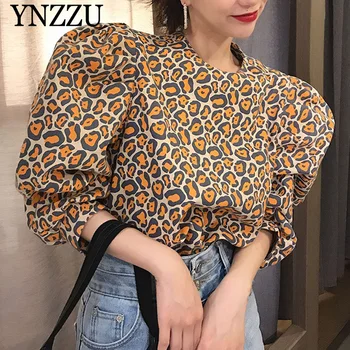 Seksualus Leopardas spausdinti Moterų Viršūnių Pavasario O-kaklo Sluoksniuotos rankovėmis Mados Prarasti Atsitiktinis palaidinė marškinėliai Elegantiškas 2020 M. Rudenį YNZZU YT791