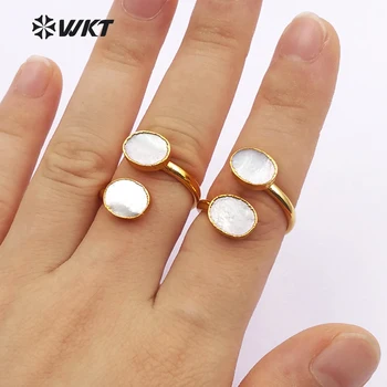 WT-R299 didmeninė shell žiedai mados dvigubai akmens žiedai ovalo formos žiedai aukštos kokybės natūralios baltos spalvos korpuso žiedas moterys