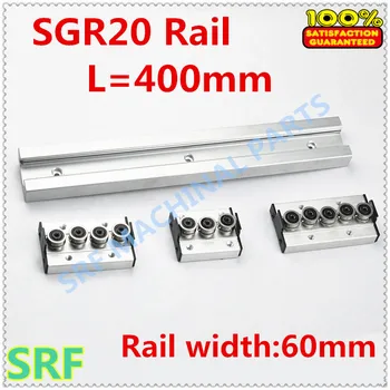 Kvadrato tipo roller linijinis vadovas geležinkelių SGR20 roller skaidrių geležinkelių L=400mm+1pcs SGR20 ratų slydimo blokas