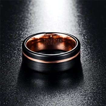 Klasikinis Desgin 8mm Pločio Juodos Spalvos Plonas Rose Gold Line Vyrų Žiedas Volframo Karbido Žiedas Vyrų Vestuvių Juostas, Papuošalai