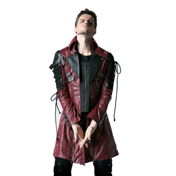 Gotikos PU Odos Vyrai Ilgi Paltai Poliesteris Kniedės Atsitiktinis Striukės Punk ilgomis Rankovėmis Tranšėjos Paltai Outwear