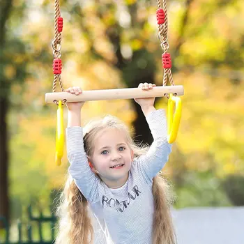Vaikų Mediniai Trapecijos Swing Juostos su Plastinės Gimnastikos Žiedai Patalpų, Lauko Pramogos, Vaikams, Vaikų, Suaugusiųjų Fitneso Švietimo Žaislai