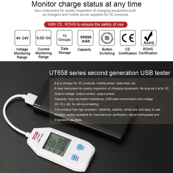 VIENETO UT658B USB Įtampos Testeriai UT658C Digital Voltmeter Ammeter Įtampos Amperemeter Talpa Matuoklis Gydytojas telefonų Krovikliai
