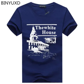 BINYUXD Marškinėliai Vyrams 2018 M. Vasaros Mados baltuosius rūmus, print T-shirt Vyrai T-shirt Prekės Atsitiktinis marškinėliai Atsitiktinis juoda balta Viršūnes Tees