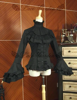 Vintage Baltas/Juodas Didelis Mažas Palaidinė Long Rankovėmis Varpo Susiėmę Gotikos Viktorijos Marškinėliai Moterims Nėrinių Sodas