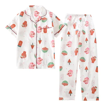 Medvilnės Moterų Sleepwear Minkštas Pajama Komplektai Mygtuką ilgomis Rankovėmis Pj Gėlių Pajama Nustatyti Rudenį Moteriškos Pižamos