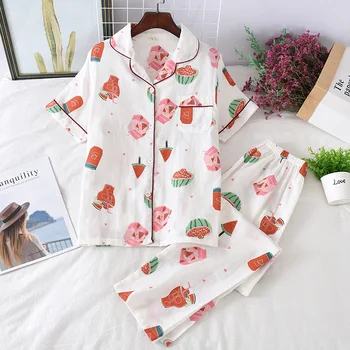 Medvilnės Moterų Sleepwear Minkštas Pajama Komplektai Mygtuką ilgomis Rankovėmis Pj Gėlių Pajama Nustatyti Rudenį Moteriškos Pižamos