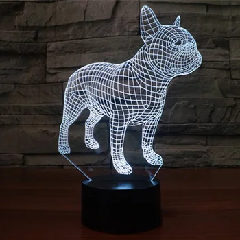 Prancūzų Buldogas 3D LED Naktį Lempa 7 Spalvų USB Holograma Dekoro Lempa, Stalas Stalas Žibintai Gimtadienio Dovana Vaikams Draugais