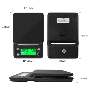 Nešiojamųjų Elektroninių Masto Laikmatis su 3 kg/5kg x0.1g LCD Skaitmeninis Virtuvės Kavos Svarstyklės Svėrimo priemonė, svarstyklių Tikslumas Papuošalai Masto