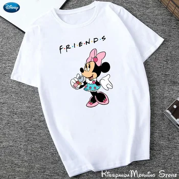 Animacinių filmų Harajuku Estetika Marškinėlius Minnie Mouse draugais Plunksnų Spausdinti trumpomis Rankovėmis Viršūnes Tees Mados Atsitiktinis Pora Marškinėliai 2020 m.