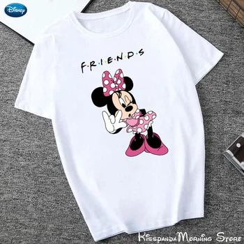Animacinių filmų Harajuku Estetika Marškinėlius Minnie Mouse draugais Plunksnų Spausdinti trumpomis Rankovėmis Viršūnes Tees Mados Atsitiktinis Pora Marškinėliai 2020 m.