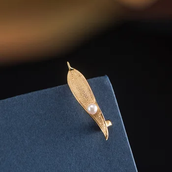 925 Sterlingas Sidabro Natūralių Gėlavandenių Perlų Sagė Aukso Sagės Aukštos Kokybės Kostiumas Suknelė Aksesuarai Pin Papuošalai Flyleaf