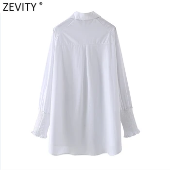 Zevity 2021 Moterų Mados vientisos Spalvos Negabaritinių Balta Smock Palaidinė Office Lady Elastinga ilgomis Rankovėmis Marškiniai, Elegantiškos Blusas Viršūnes LS7626