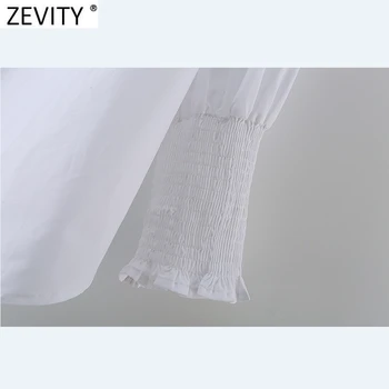 Zevity 2021 Moterų Mados vientisos Spalvos Negabaritinių Balta Smock Palaidinė Office Lady Elastinga ilgomis Rankovėmis Marškiniai, Elegantiškos Blusas Viršūnes LS7626