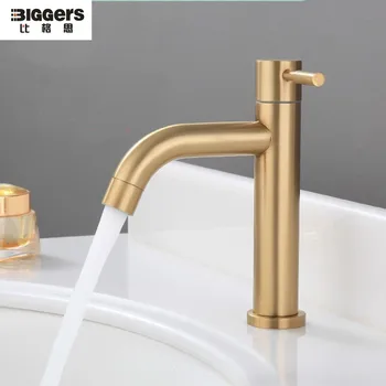 Biggers sanitarijos bruhs aukso spalvos stianless plieno vonios baseino maišytuvas vieną šalto vandens kriauklė bakstelėkite