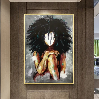 Abstrakti Afrikos Juoda Moteris Purus Plaukai, Drobė, Tapyba Plakatai ir Spausdinimo Sienos paveiksl Cuadros už Kambarį Apdaila