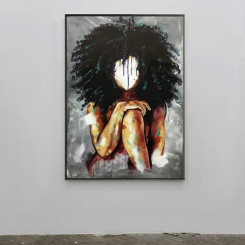 Abstrakti Afrikos Juoda Moteris Purus Plaukai, Drobė, Tapyba Plakatai ir Spausdinimo Sienos paveiksl Cuadros už Kambarį Apdaila