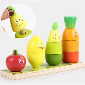 Montessori Medžiagų Švietimo Mediniai Žaislai Vaikams Ankstyvasis ugdymas Ikimokyklinio Mokyti Vaikus 3D Vaisių, Daržovių Realaus Gyvenimo
