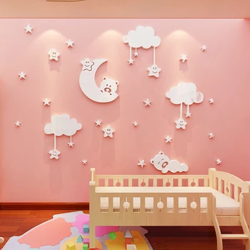 Vaikų kambario dekoravimas 3d sienų lipdukai Moon Star lopšelis Kūdikiui miegamasis Crative Animacinių filmų 