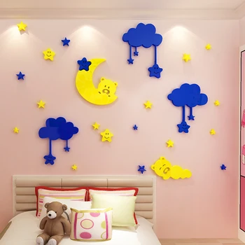 Vaikų kambario dekoravimas 3d sienų lipdukai Moon Star lopšelis Kūdikiui miegamasis Crative Animacinių filmų 