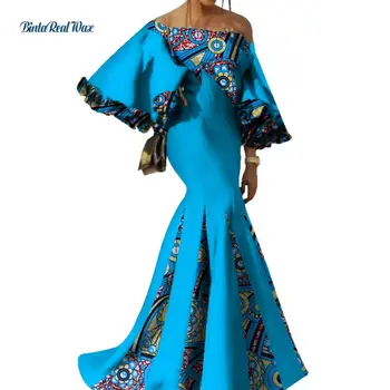 2021 heidi bazin Riche Afrikos Moterų Drabužių Seksualus Kratinys Gėlių Rankovės Ilgos Suknelės, Šaliai, Vestidos Afrikos Spausdinti Suknelės WY3441