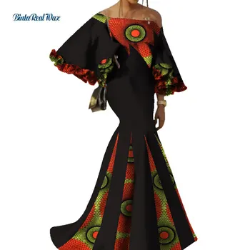 2021 heidi bazin Riche Afrikos Moterų Drabužių Seksualus Kratinys Gėlių Rankovės Ilgos Suknelės, Šaliai, Vestidos Afrikos Spausdinti Suknelės WY3441