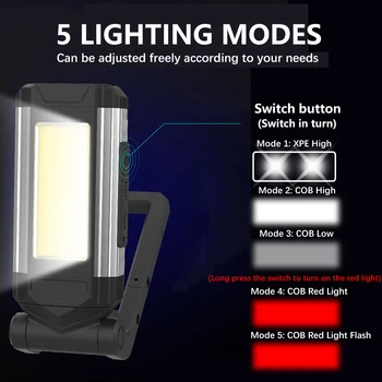 USB Įkrovimo COB Darbą Šviesos Super Ryškus LED Žibintuvėlis Nešiojamų Kempingas Lempa su Uodega Magnetas Vandeniui Reguliuojamas Žibintų