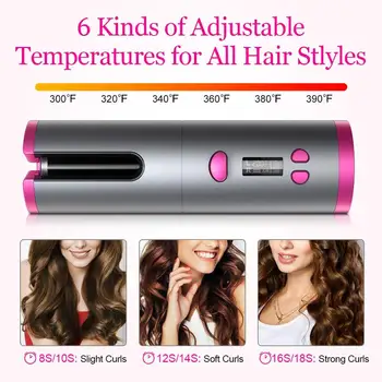 Belaidžiu Hair Curler Automatinė Garbanoti Geležies su LCD Temperatūros Displėjus ir Laikmatis, 6 Temperatūros reguliatoriumi 3/4in Greitas Šildymas