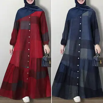 ZANZEA Derliaus Moterims Gėlių Spausdinti Sundress Retro Dubajus Abaja Suknelė, Hijab Rudenį ilgomis Rankovėmis Prarasti Maxi Ilgas Vestido Kaftan