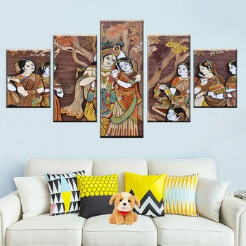 5 vnt Krišnos ir Radharani drobės tapybos freskos meninis nuotraukų rėmelį, modulinės plakatas HD spausdinimo namų dekoro kambarį