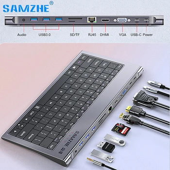 Keyboard Dock for Pro 13 Oro USB-C Splitter Prievado Tipą-C Hub USB-C HUB Multi USB 3.0 HDMI Adapterį, 10-IN-1 Docking Station