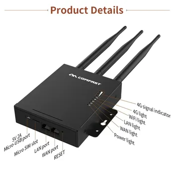 Comfast CF-E7 vandeniui 4G LTE lauko AP wifi router plug and play 4G SIM kortelę perduoti laidinio tinklo su 3*5dBi antenos