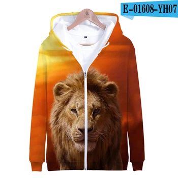 D King Lion Hoodies Megztiniai Vyrams/s, Užtrauktukas Hoodie Rudens Žiemos Kūrybos Palaidinukė Striukės 3D Atsitiktinis Gobtuvu Zip iki