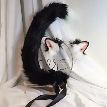 Nauja Juoda Katė Anime modeliavimas žvėris ausies žvėris uodega vilkas ausies kačių ausų fox ausų plaukų lankelis užsakymą COSPLA