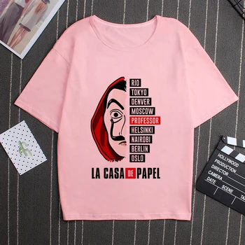 T-shirt Femme Juokinga Dizaino La Casa De Papel Marškinėliai Pinigų Heist Tees TV Serialas Tshirts Moterų trumpomis Rankovėmis Namas Popieriaus Marškinėliai