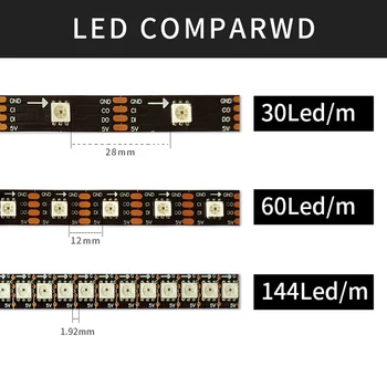 APA102 Smart led pikselių juostelės šviesos 5m/lot;DC5V 30/60 led/taškų/m;DUOMENŲ ir LAIKRODIS atskirai;IP30/IP65/IP67;SK9822 led juostos