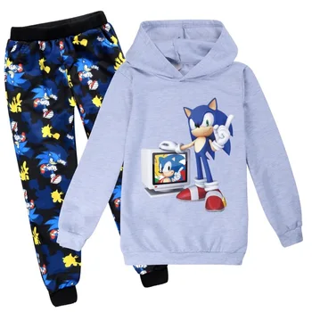 Vaikų animacinių filmų Sonic the hedgehog spausdinti medvilnės gobtuvu megztinis kelnės namų sporto, laisvalaikio pavasarį, rudenį, berniukų, mergaičių kostiumas
